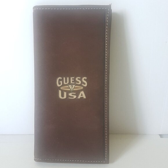 GUESS USA Vintage Suede Like Wallet Soft 7" X 3.5" Brown Unisex with Tote Lot - Picture 2 of 10